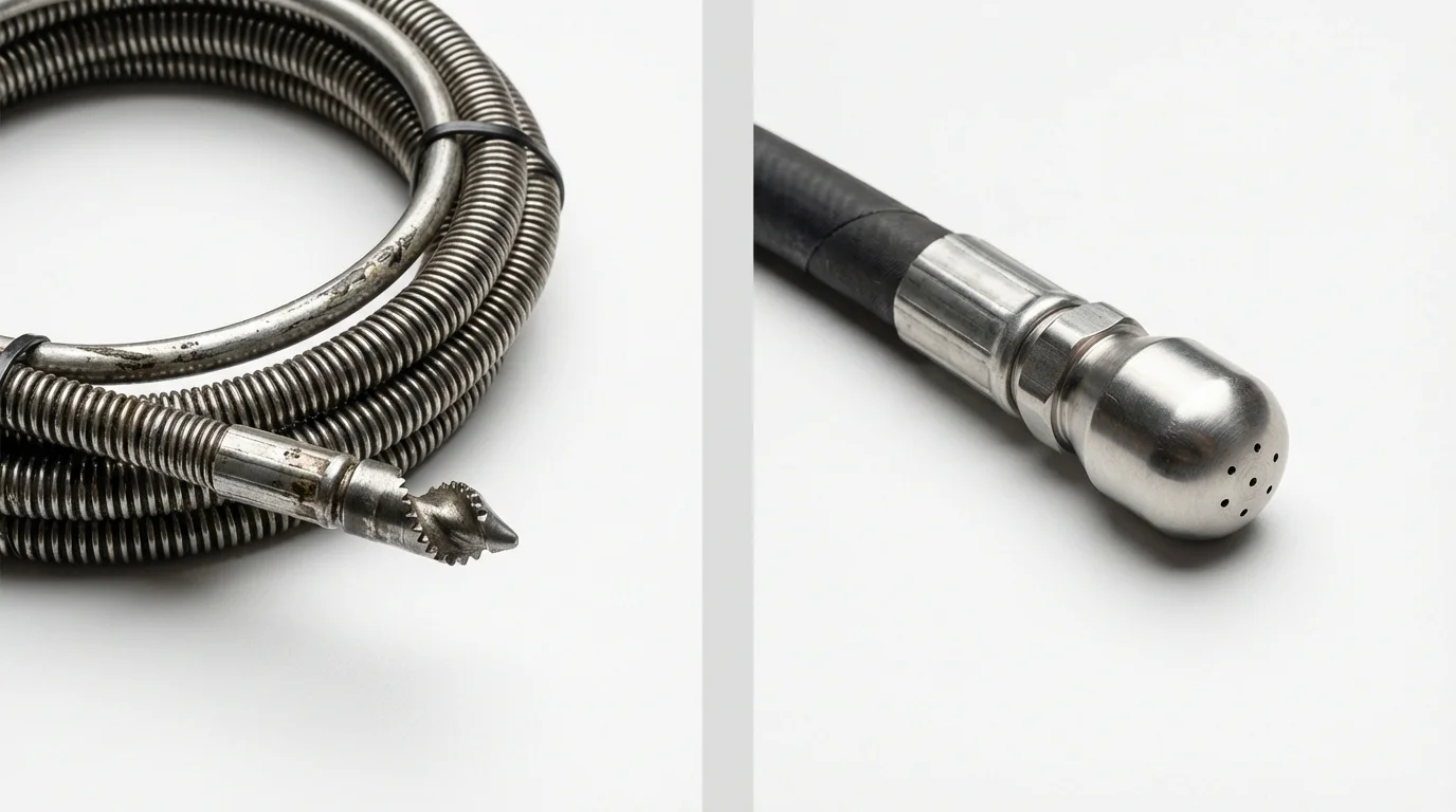 Drain snake cable and hydro jetting nozzle used for drain cleaning in Mims, FL