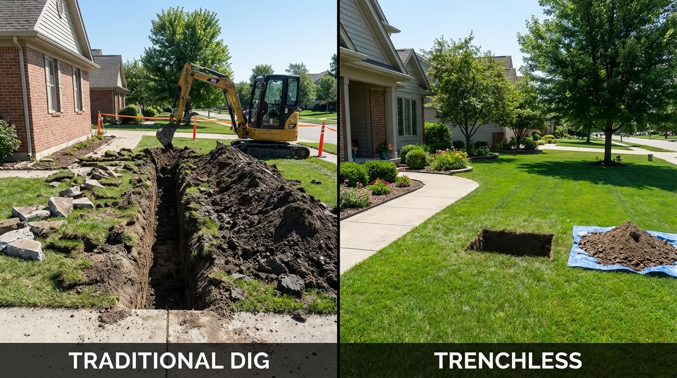 Trenchless sewer repair with minimal yard damage versus traditional excavation in Mims, FL